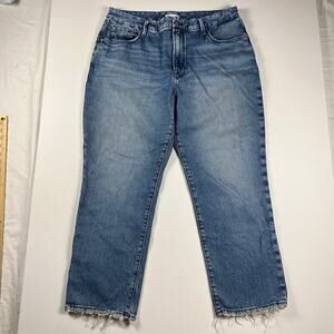 Good American Good Icon Cropped Straight Raw Hem Jeans 27" Inseam Size 14